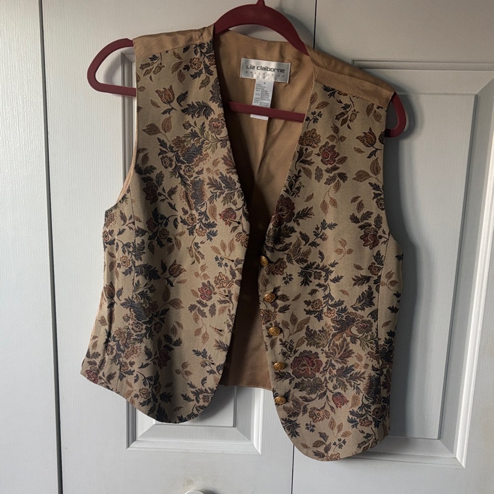 Liz Claiborne Beige Floral Vest